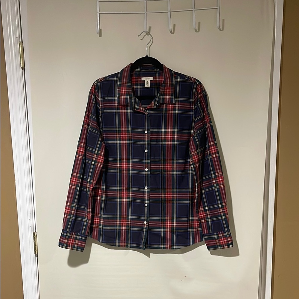 J. Crew Plaid Blouse - Red and Blue
